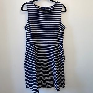 Talbots Navy/White striped sleeveless dress with pockets